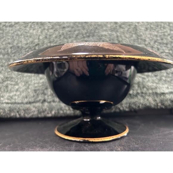 Art Nouveau Compote Black Amethyst Floral Butterfly Pattern Antique - Picture 7 of 15